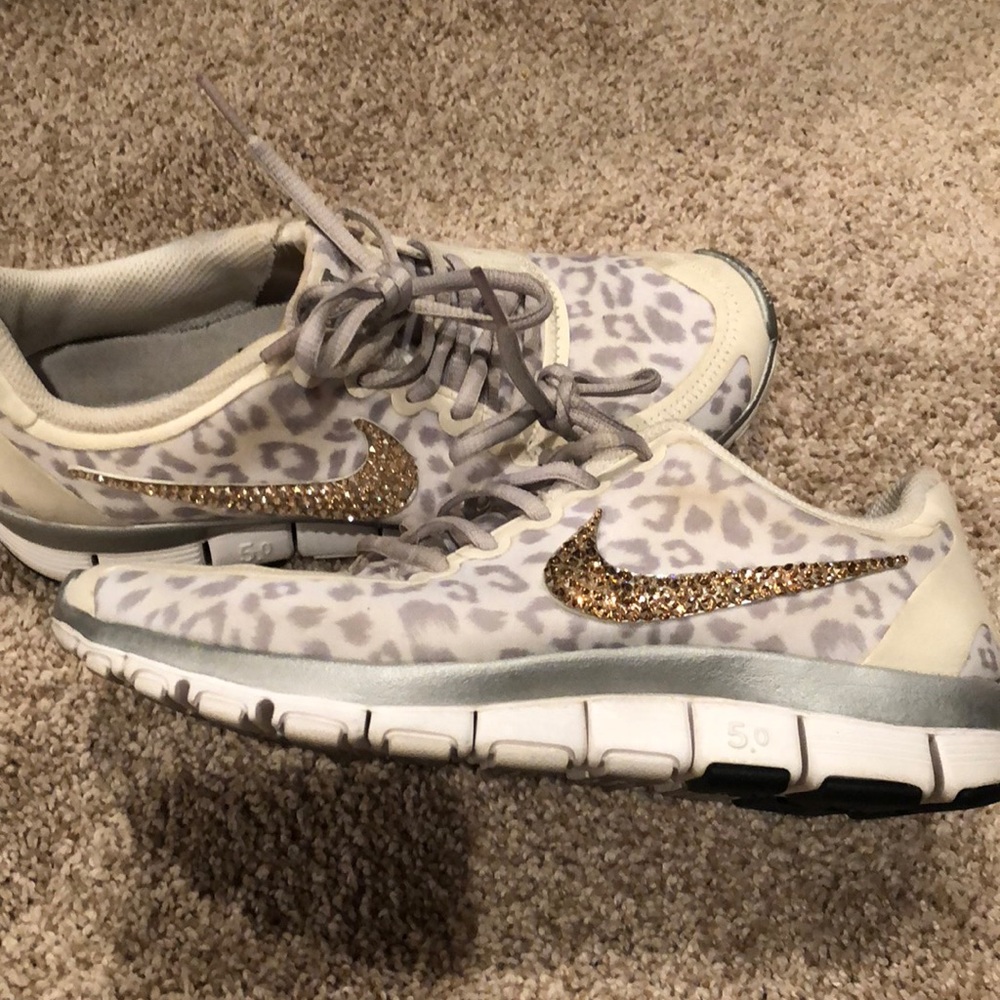 Nike custom made sneakers with rhinestones swoosh